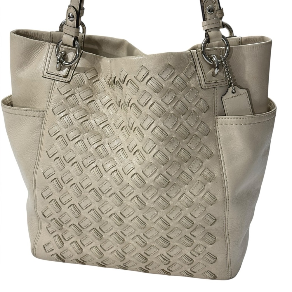 Coach North South Woven Leather Tote Bag Cream Shoulder Bag F10798